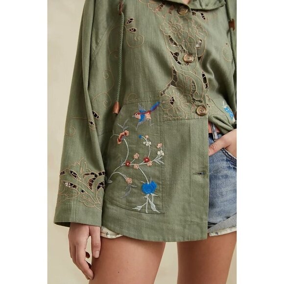 Anthropologie Heirloom Novelty Jacket Size L Large Army Green NEW Lightweight